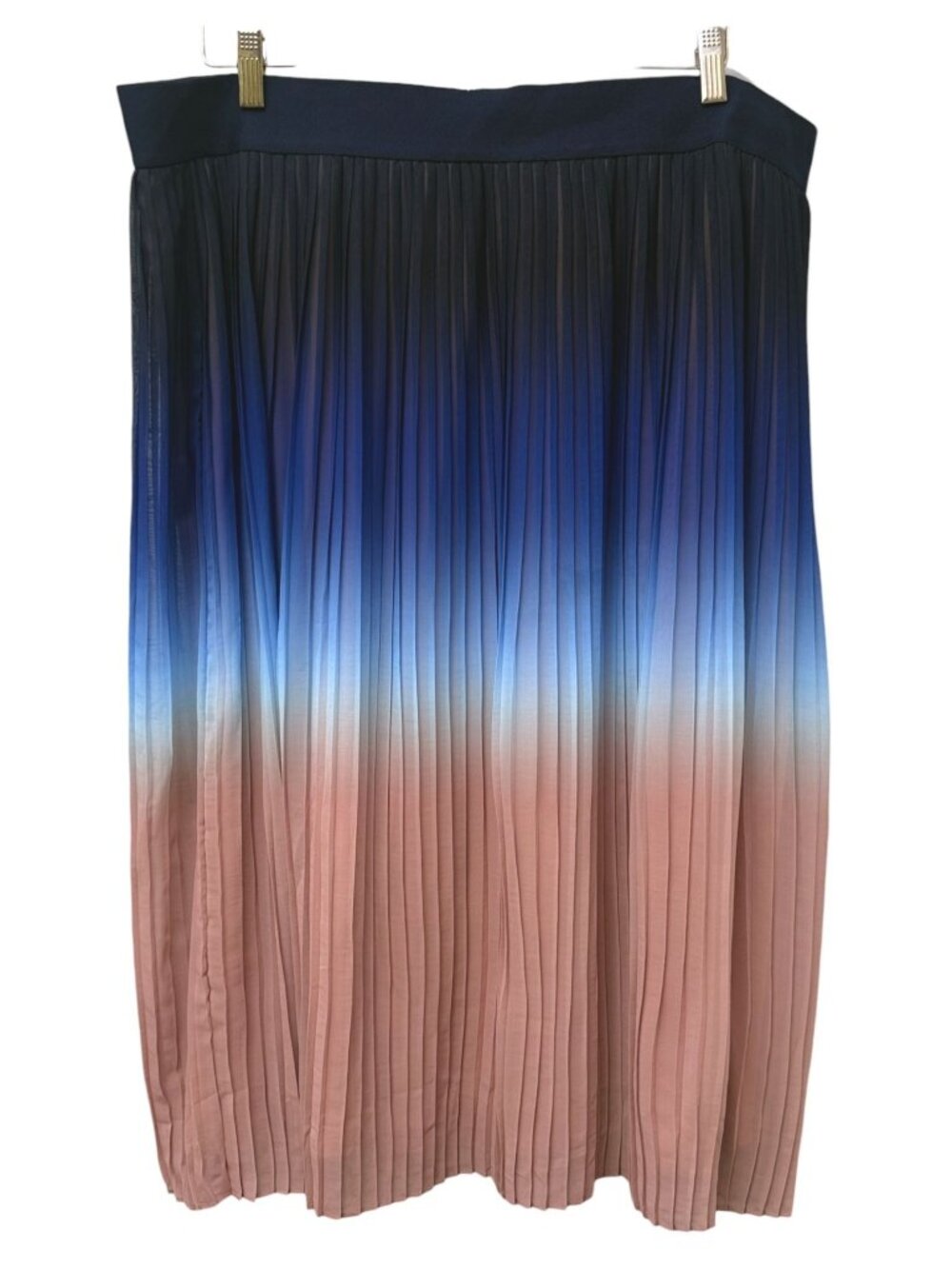 Alfani Pleated Ombre Midi Skirt Plus Size 2X Blue Pink Chiffon Elastic Waist